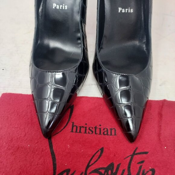 Christian Louboutin Patent Black Kate Croc Crocodile Pump Shoe - Picture 7 of 13